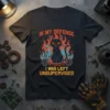 In My Defense I Was Left Unsupervised funny cat t-shirt design with a black cat on fire