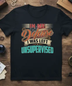In My Defense I Was Left Unsupervised funny quote t-shirt with retro distressed design and American flag elements