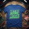 In My Defense I Was Left Unsupervised quote on a blue t-shirt with cartoon aliens and tech graphics