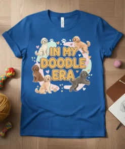 In My Doodle Era t-shirt featuring multiple doodle dogs and colorful text, perfect for dog lovers