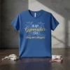 Blue t-shirt with gold text "IN MY Gymnastics ERA" and silhouette gymnasts performing moves