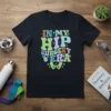 In My Hip Surgery Era text design with colorful groovy typography and peace sign graphic on a black t-shirt
