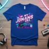 In My Jonans Era t-shirt design with a black electric guitar and pink and blue graphic elements