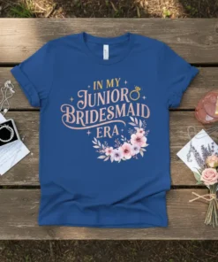 Junior bridesmaid t-shirt with "In My Junior Bridesmaid Era" text and floral accents