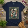 In My Plant Lady Era text design with floral border and butterflies, navy blue t-shirt