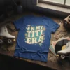 In My Titi Era text with cats on roller skates, disco balls, and stars, on a blue t-shirt
