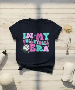 In My Volleyball ERA text design with a retro vibe, featuring a volleyball graphic and vibrant colors on a navy