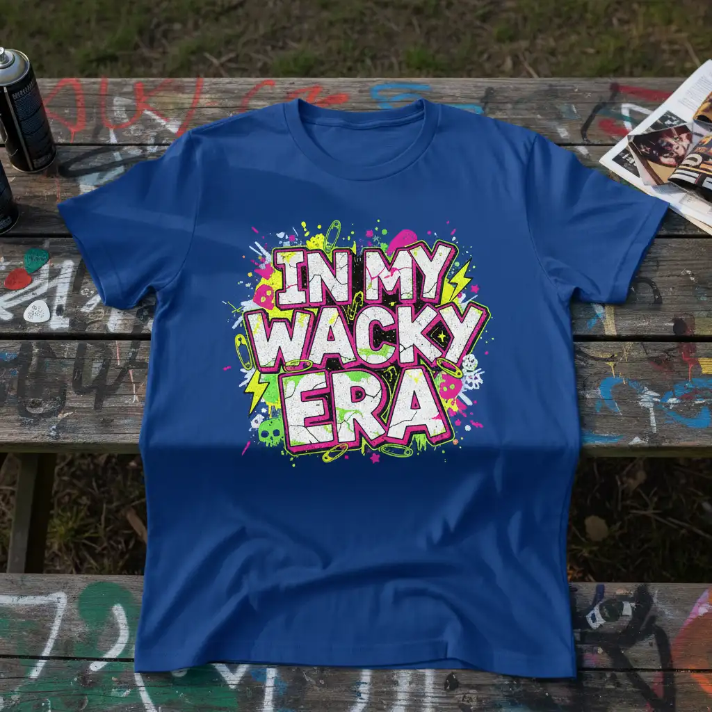 In My Wacky Era text design in bold, colorful retro graffiti style with graphic elements