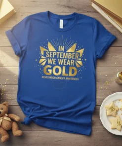 IN SEPTEMBER WE WEARGOLD text design featuring detailed typography on quality t-shirt