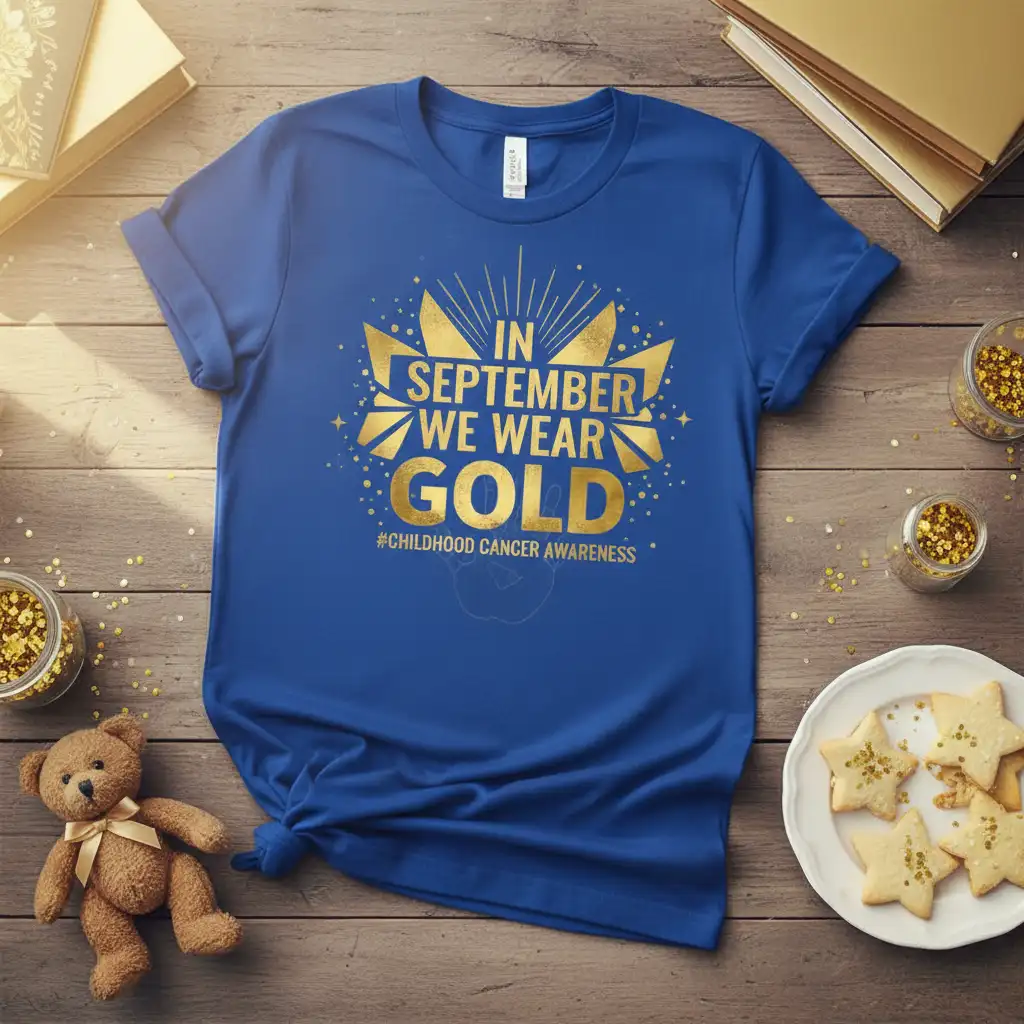 IN SEPTEMBER WE WEARGOLD quote printed with stylish graphic on breathable fabric t-shirt design
