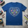 Inclusion Matters heart design t-shirt with colorful text and surrounding positive words like ability, bravery, respect, and kindness