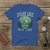 Indian Lake New York est. 1858 t-shirt with vintage canoe, mountains, and trees graphic
