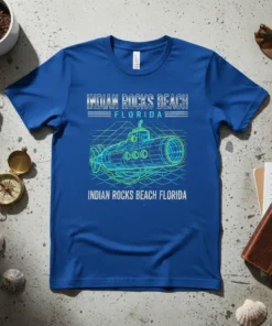 Indian Rocks Beach Florida t-shirt design featuring a blue and green wireframe submarine graphic and text