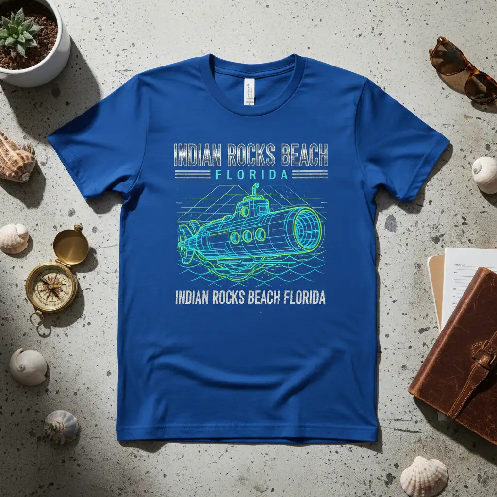 Indian Rocks Beach Florida graphic tee with a detailed submarine illustration and location text