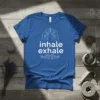 Inhale exhale t-shirt with white line art of lungs and text 'inhale exhale'