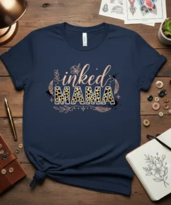 Inked Mama leopard print t-shirt with script and floral accents