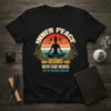 Black t-shirt with "Inner Peace Begins With Four Words: Not My Fucking Problem" text and a meditating woman silhouette graphic