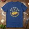 Insert Cheesy Bread quote on a blue t-shirt with a graphic of cheesy garlic bread and laurel wreath