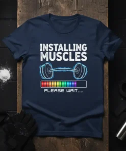 INSTALLING MUSCLES PLEASE WAIT.... eye-catching graphic design printed on comfortable cotton t-shirt