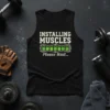 Installing Muscles Please Wait... gym tank top with kettlebell loading bar graphic
