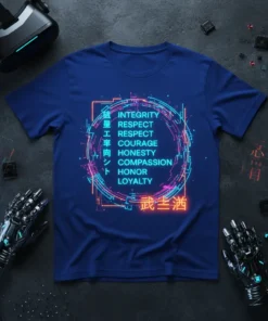 INTEGRITY RESPECT COURAGE HONESTY text design featuring bold typography on quality t-shirt