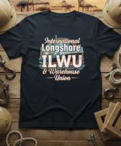 International Longshore ILWU & Warehouse Union t-shirt design featuring a cargo ship and union text