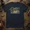 Iowa WE ALL ARE GOING TO DIE. text with state capitol graphic on a dark t-shirt