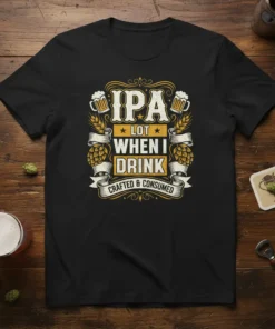 IPA Lot When I Drink Crafted & Consumed text on a black t-shirt with beer mugs and hops graphics