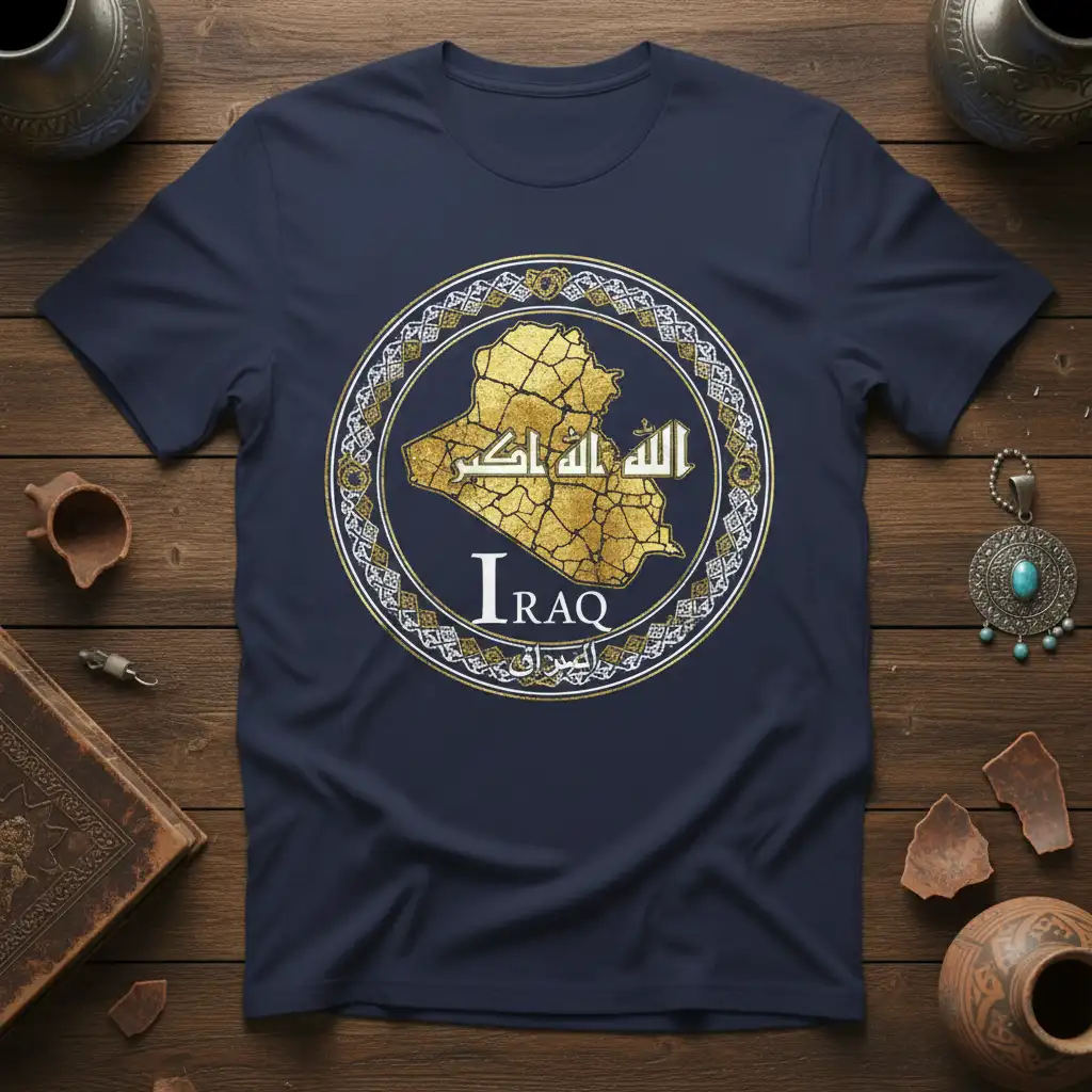 Iraq Map Arabic Calligraphy T-Shirt creative illustration printed on comfortable cotton fabric creating a standout t-shirt