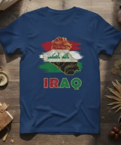 Iraq Map Flag Arabic Calligraphy T-Shirt detailed graphic design printed on comfortable cotton t-shirt