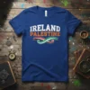 Ireland Palestine solidarity t-shirt design with flags intertwined, showing support for both nations