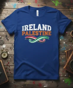 Ireland Palestine solidarity t-shirt design with flags intertwined, showing support for both nations