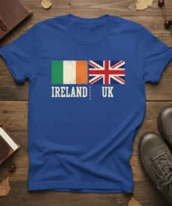 Ireland UK Split Flags T-Shirt creative graphic design printed on comfortable cotton t-shirt
