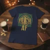 Navy t-shirt with "IRISH AF" text and a Celtic tree of life graphic in gold and green
