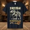 Irish I Had A Dinosaur T-Shirt design featuring a T-Rex skeleton wearing a leprechaun hat and surrounded by shamrocks