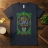 Irish I Was A Little Bit Taller quote with leprechaun hat and striped socks on a navy t-shirt