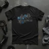 Black t-shirt with IRON BODY FITNESS text and dumbbell graphic, featuring gears and a grunge effect