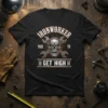 Ironworker Paid To Get High t-shirt design featuring a skull with glowing eyes, crossed wrenches, and bold text