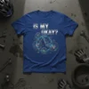 Is My Okay? mountain bike design with blueprint-style illustration and text on a blue t-shirt