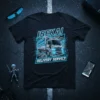 Isekai Delivery Service text with a detailed anime-style truck illustration on a black t-shirt
