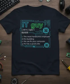 IT guy [/ai-ti://gai/] noun text design featuring stylish typography on quality t-shirt