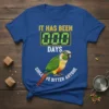 It Has Been 000 Days Since I've Bitten Anyone parrot t-shirt design with a green and red conure bird graphic