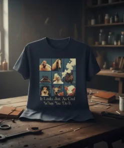 It Looks Just As Cool When You Do It t-shirt with collage of smoking chicken, horse, frog, duck, rabbit, dog