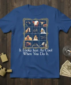 It Looks Just As Cool When You Do It T-Shirt featuring a grid of animals smoking, with white text below