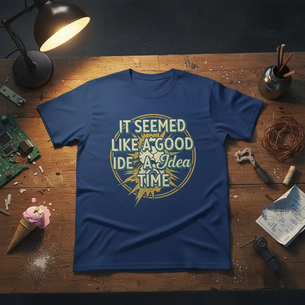 IT SEEMED LIKE A GOOD IDEA AT THE TIME humorous quote t-shirt design with retro graphics