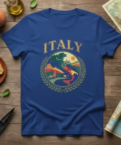 Italy Travel Map stylish graphic design printed on comfortable cotton t-shirt