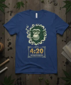 It's 4:20 Somewhere t-shirt design with a smoking monkey and decorative frame