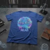 Blue t-shirt with "It's All In Your Head" text and a neon circuit board brain graphic
