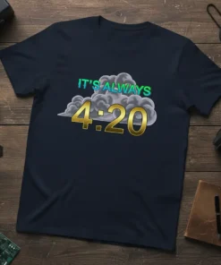 It's Always 4:20 t-shirt with gold 4:20 and cloud graphics