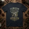 It's Fine I'm Fine Coffee Everything Is Fine text with coffee pot and cup graphic on a navy t-shirt